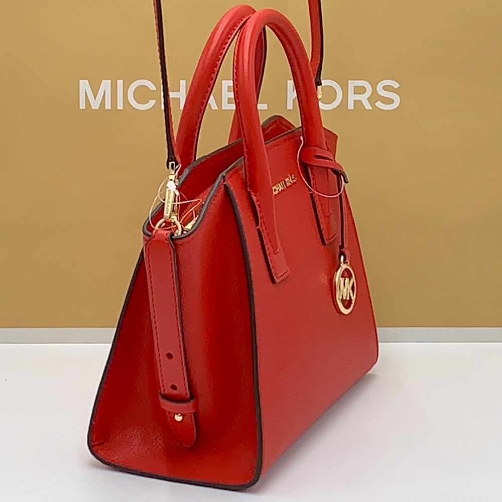 Michael Kors Avril Small Leather Top-Zip Satchel Flame Gold - Picture 6 of 16